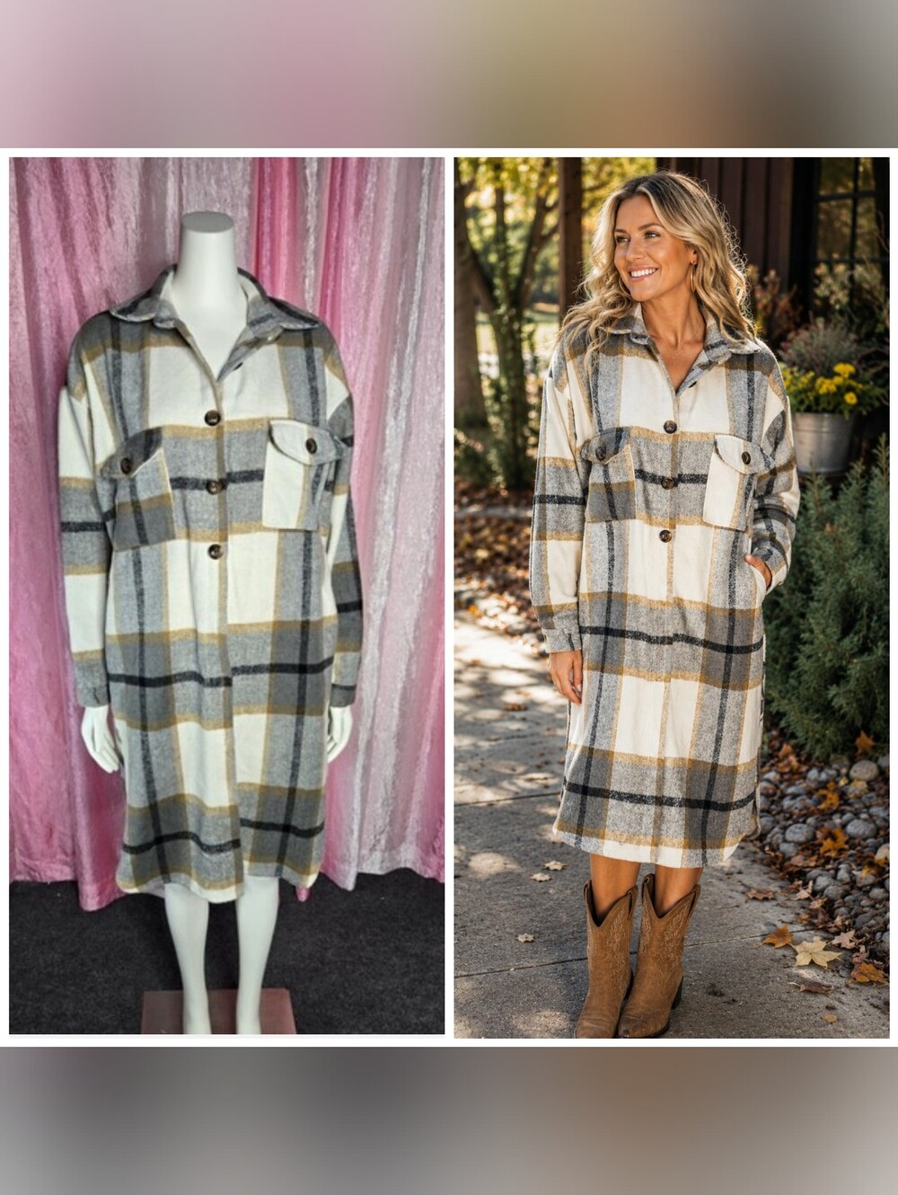 Plaid Long Button Up Heavyweight Flannel Shacket Jacket Long Coat Size XL